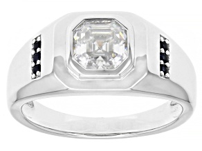 Pre-Owned Moissanite and blue sapphire platineve mens ring 1.85ct DEW.