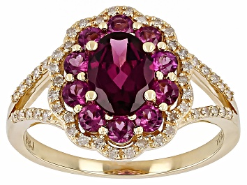 Picture of Pre-Owned Grape Color Garnet WIth White Diamond 10k Yellow Gold Ring 2.15ctw