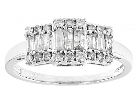 Pre-Owned Baguette And Round White Diamond 10k White Gold Ring 0.55ctw