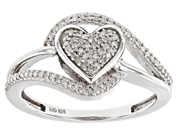 Picture of Pre-Owned White Diamond Rhodium Over Sterling Silver Cluster Heart Ring 0.25ctw