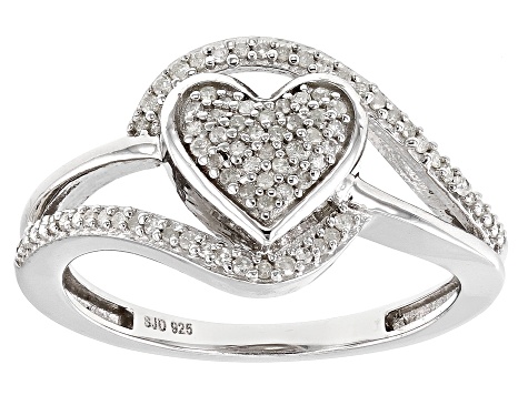 Pre-Owned White Diamond Rhodium Over Sterling Silver Cluster Heart Ring 0.25ctw