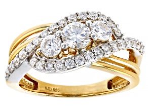 Pre-Owned Moissanite 14K Yellow Gold Over Silver Bypass Design Ring 1.25ctw DEW.