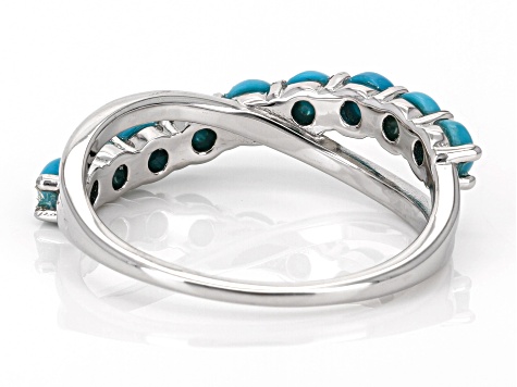 Pre-Owned Blue Sleeping Beauty Turquoise Platinum Over Sterling Silver Crossover Ring