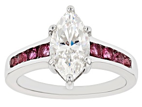 Pre-Owned White Lab Created Strontium Titanate rhodium over silver ring 2.57ctw