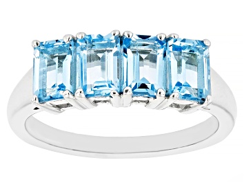 Picture of Pre-Owned Swiss Blue Topaz Rhodium Over Sterling Silver Band Ring 2.31ctw