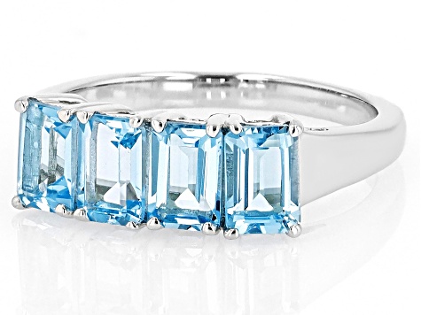 Pre-Owned Swiss Blue Topaz Rhodium Over Sterling Silver Band Ring 2.31ctw