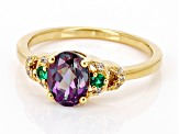 Pre-Owned Lab Alexandrite With Lab Emerald & White Zircon 18k Yellow Gold Over Sterling Silver Ring