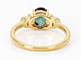 Pre-Owned Lab Alexandrite With Lab Emerald & White Zircon 18k Yellow Gold Over Sterling Silver Ring