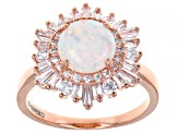 Pre-Owned White Lab Created Opal And White Cubic Zirconia 18k Rose Gold Over Sterling Silver Ring