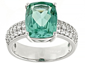 Pre-Owned Green Lab Created Spinel Rhodium Over Sterling Silver Ring 4.51ctw