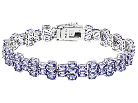Pre-Owned Blue Tanzanite Rhodium Over Sterling Silver Tennis Bracelet 17.00ctw