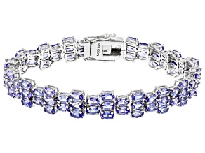 Pre-Owned Blue Tanzanite Rhodium Over Sterling Silver Tennis Bracelet 17.00ctw
