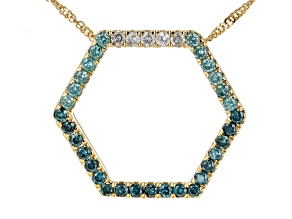 Pre-Owned Shades Of Blue And White Diamond 10k Yellow Gold Slide Pendant With 18" Singapore Chain 0.