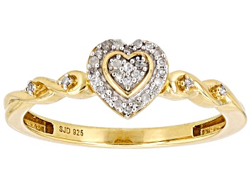 Picture of Pre-Owned White Diamond 14k Yellow Gold Over Sterling Silver Cluster Heart Ring 0.10ctw