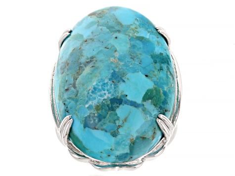 Pre-Owned Blue Composite Turquoise Rhodium Over Sterling Silver Ring ...