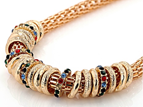 Pre-Owned Multi-Color Crystal Gold Tone Barrel Charm Necklace
