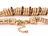 Pre-Owned Multi-Color Crystal Gold Tone Barrel Charm Necklace