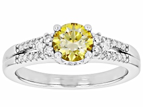 Pre-Owned Yellow And Colorless Moissanite  Platineve Ring 1.16ctw DEW.
