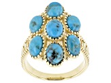 Pre-Owned Turquoise 18k Yellow Gold Over Sterling Silver Ring