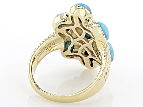 Pre-Owned Turquoise 18k Yellow Gold Over Sterling Silver Ring
