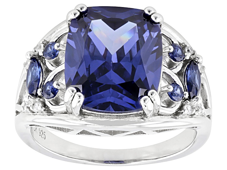 Pre-Owned Blue And White Cubic Zirconia Rhodium Over Sterling