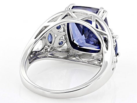 Pre-Owned Blue And White Cubic Zirconia Rhodium Over Sterling
