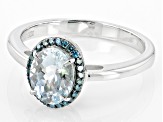 Pre-Owned Blue Aquamarine With Blue Diamond Accent Rhodium Over Sterling Silver Ring .88ctw