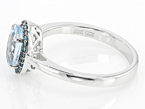 Pre-Owned Blue Aquamarine With Blue Diamond Accent Rhodium Over Sterling Silver Ring .88ctw