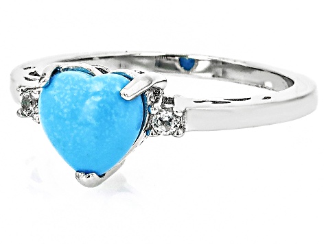 Pre-Owned Blue Sleeping Beauty Turquoise Rhodium Over Sterling Silver Ring 0.07ctw