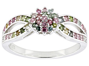 Pre-Owned Multi-Color Tourmaline Rhodium Over Sterling Silver Ring 0.40ctw