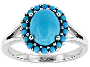 Pre-Owned Blue Sleeping Beauty Turquoise Rhodium Over Sterling Silver Ring