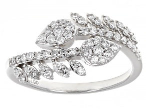 Pre-Owned White Lab-Grown Diamond H SI Rhodium Over Sterling Silver Leaf Bypass Band Ring 0.50ctw