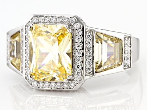 Pre-Owned Yellow And White Cubic Zirconia Rhodium Over Sterling Silver Ring (4.88ctw DEW)