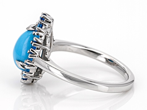 Pre-Owned Blue Sleeping Beauty Turquoise Rhodium Over Sterling Silver Ring 0.44ctw
