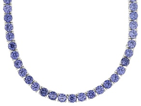 Pre-Owned Blue Cubic Zirconia Rhodium Over Brass Tennis Necklace 47.73ctw