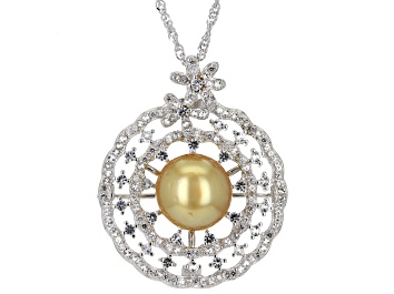 Picture of Pre-Owned Golden Cultured South Sea Pearl With Topaz Rhodium Over Sterling Silver Pendant With Chain