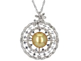 Pre-Owned Golden Cultured South Sea Pearl With Topaz Rhodium Over Sterling Silver Pendant With Chain