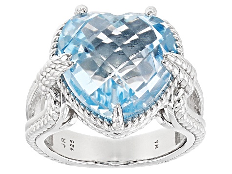 Pre-Owned Judith Ripka Sky Blue Topaz Rhodium Over Sterling Silver Solitaire Amelia Ring