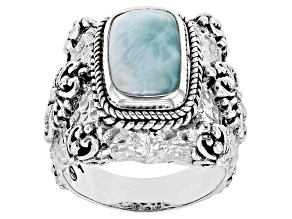 Pre-Owned Blue Larimar Silver Hammered Ring
