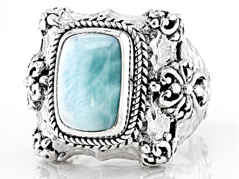 Pre-Owned Blue Larimar Silver Hammered Ring