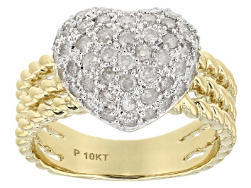 Picture of Pre-Owned White Diamond 10k Yellow Gold Cluster Heart Ring 1.00ctw