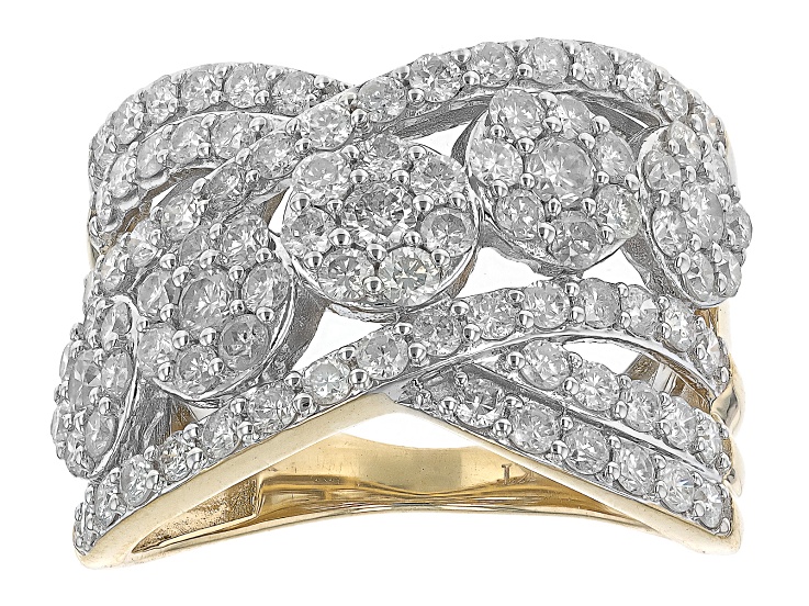 Pre-Owned White Diamond 10k Yellow Gold Crossover Wide Band Ring 2.25ctw