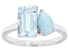 Pre-Owned Blue Glacier Topaz™ Rhodium Over Silver 2-Stone Ring 2.50ct