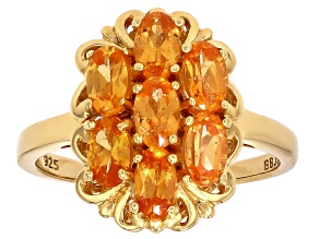 Pre-Owned Orange Mandarin Garnet 18K Yellow Gold Over Silver Ring. 1.73ctw
