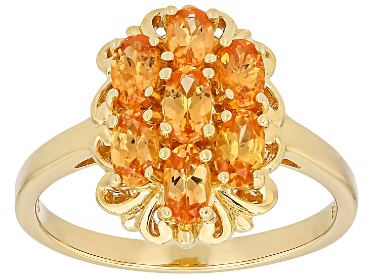 Pre-Owned Orange Mandarin Garnet 18K Yellow Gold Over Silver Ring. 1.73ctw