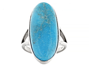 Picture of Pre-Owned Blue Kingman Turquoise Rhodium Over Sterling Silver Ring