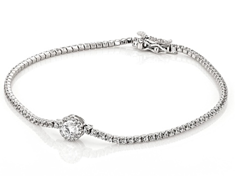 Pre-Owned White Cubic Zirconia Rhodium Over Sterling Silver Tennis Bracelet Set 5.70ctw