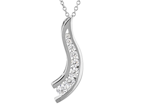 Pre-Owned White Cubic Zirconia Platinum Over Silver "The Road Less Traveled" Pendant 1.79ctw