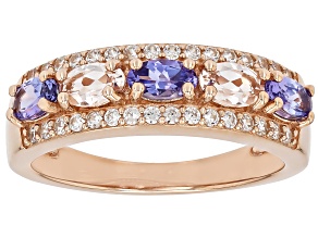 Pre-Owned Morganite With Tanzanite With White Zircon 18k Rose Gold Over Sterling Silver Ring 1.40ctw