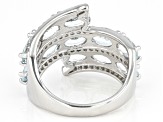 Pre-Owned Aquamarine Rhodium Over Sterling Silver Bypass Ring 4.60ctw
